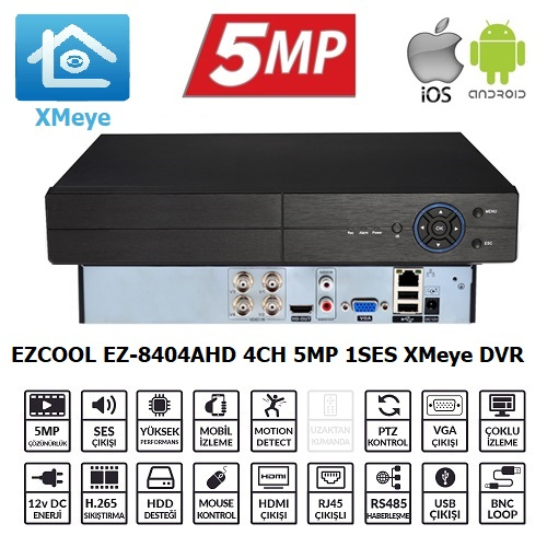 EZCOOL EZ-8404AHD 4KANAL 5MP 1SES 1HDD XMEYE XVR EZCOOL EZ-8404AHD 4KANAL 5MP 1SES 1HDD XMEYE XVR